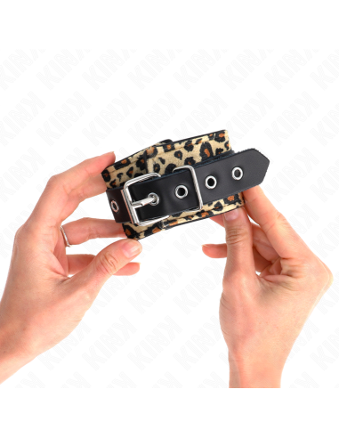 KINK - MUÑEQUERAS DE CUERO ESTILO LEOPARDO AJUSTABLE 18-29 CM X 5.5 CM