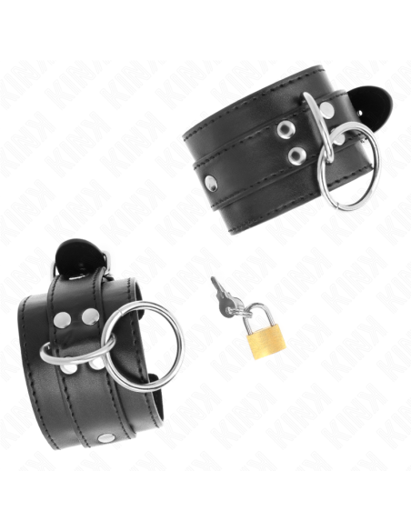 KINK - MUÑEQUERAS CON BLOQUEO DE CANDADO EN ANILLAS NEGRO AJUSTABLE 20-28 CM X 5.5 CM