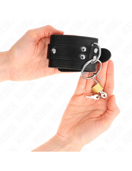 KINK - MUÑEQUERAS CON BLOQUEO DE CANDADO EN ANILLAS NEGRO AJUSTABLE 20-28 CM X 5.5 CM