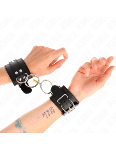 KINK - MUÑEQUERAS CON BLOQUEO DE CANDADO EN ANILLAS NEGRO AJUSTABLE 20-28 CM X 5.5 CM