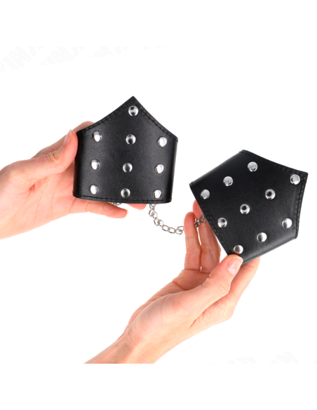 KINK - MUÑEQUERAS ESTILO PUNTIAGUDO NEGRO CON CADENA AJUSTABLE 17-23 CM X 8.5 CM