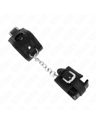 KINK - MUÑEQUERAS NEGRO CON HEBILLA DE DIAMANTES DE IMITACIÓN AJUSTABLE 25-32 CM X 5.5 CM