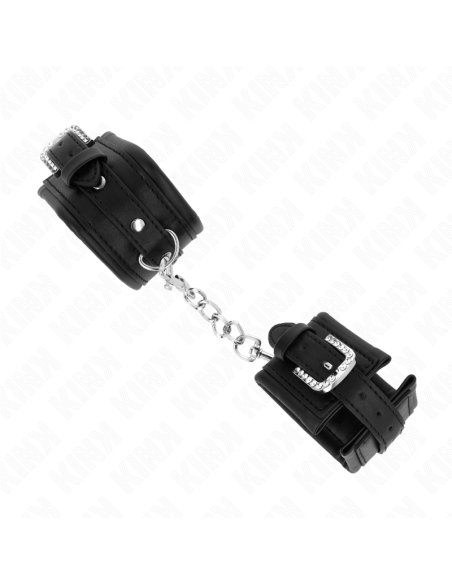 KINK - MUÑEQUERAS NEGRO CON HEBILLA DE DIAMANTES DE IMITACIÓN AJUSTABLE 25-32 CM X 5.5 CM