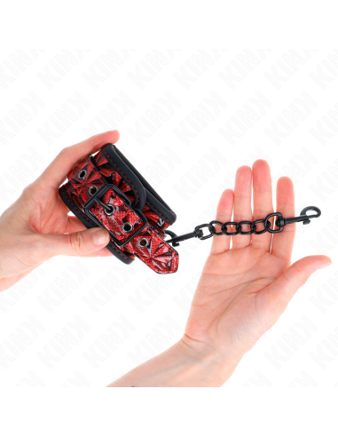 KINK - MUÑEQUERAS CON PATRÓN DE DIAMANTES ROJO OSCURO AJUSTABLE 17-26 CM X 5.5 CM