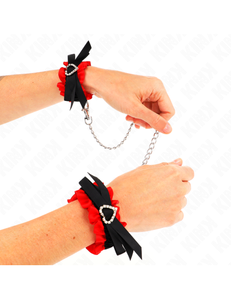 KINK - MUÑEQUERAS ELÁSTICAS DE ENCAJE CON DETALLE CORAZÓN ROJO AJUSTABLE 22-35 CM