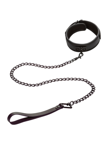 CALEXOTICS - NOCTURNAL COLLAR Y CORREA CUERO AJUSTABLE NEGRO