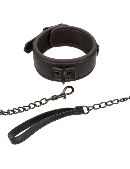 CALEXOTICS - NOCTURNAL COLLAR Y CORREA CUERO AJUSTABLE NEGRO