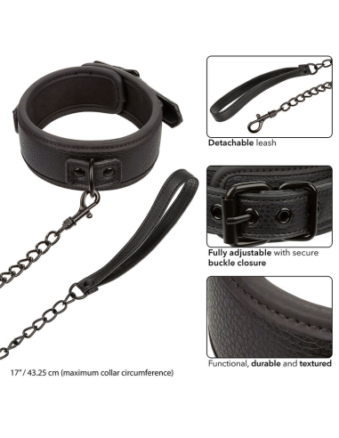 CALEXOTICS - NOCTURNAL COLLAR Y CORREA CUERO AJUSTABLE NEGRO
