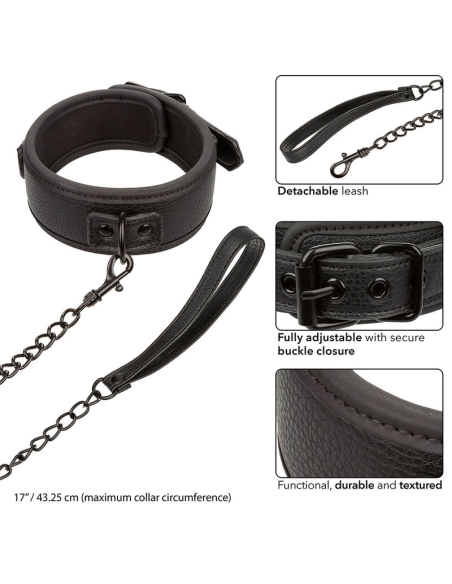 CALEXOTICS - NOCTURNAL COLLAR Y CORREA CUERO AJUSTABLE NEGRO