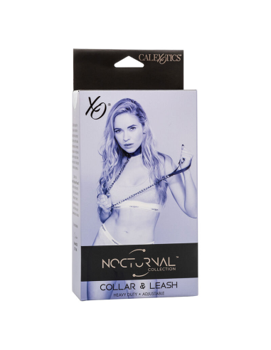 CALEXOTICS - NOCTURNAL COLLAR Y CORREA CUERO AJUSTABLE NEGRO