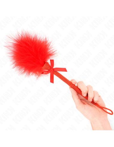 KINK - MASAJEADOR DE CUERDA DE NAILON CON PLUMAS PARA COSQUILLAS Y LAZO ROJO 25 CM