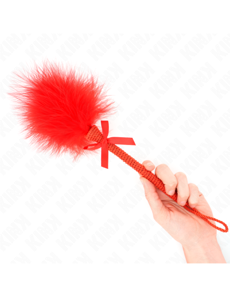 KINK - MASAJEADOR DE CUERDA DE NAILON CON PLUMAS PARA COSQUILLAS Y LAZO ROJO 25 CM