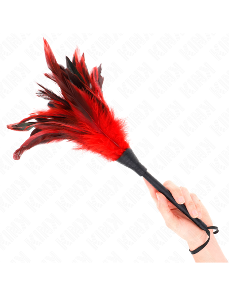 KINK - PLUMAS DE POLLO PARA COSQUILLAS CON FORMA CUERNO DE CRIADA ROJO 36 CM