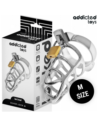 ADDICTED TOYS LOCKED - SILVER LOCK JAULA PARA PENE DE METAL TALLA M