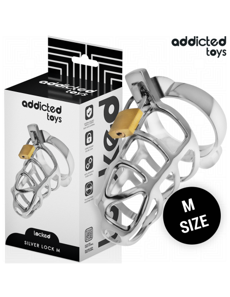 ADDICTED TOYS LOCKED - SILVER LOCK JAULA PARA PENE DE METAL TALLA M