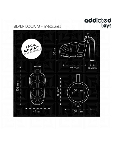 ADDICTED TOYS LOCKED - SILVER LOCK JAULA PARA PENE DE METAL TALLA M