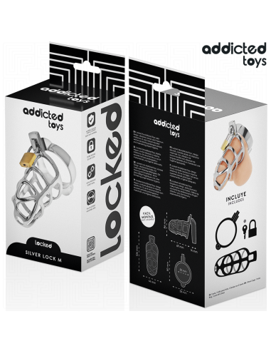 ADDICTED TOYS LOCKED - SILVER LOCK JAULA PARA PENE DE METAL TALLA M