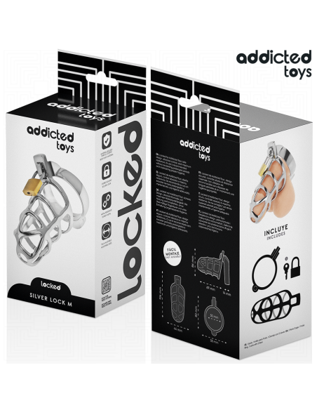ADDICTED TOYS LOCKED - SILVER LOCK JAULA PARA PENE DE METAL TALLA M