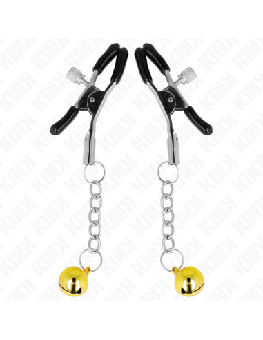 KINK - PINZAS PARA PEZONES CON COLGANTE DE CASCABEL DORADO 6 CM