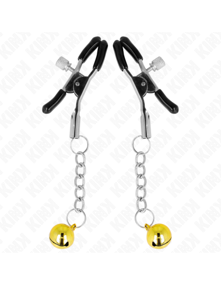 KINK - PINZAS PARA PEZONES CON COLGANTE DE CASCABEL DORADO 6 CM