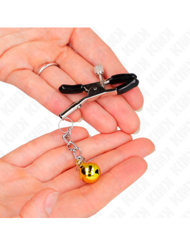 KINK - PINZAS PARA PEZONES CON COLGANTE DE CASCABEL DORADO 6 CM