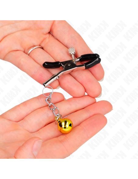 KINK - PINZAS PARA PEZONES CON COLGANTE DE CASCABEL DORADO 6 CM