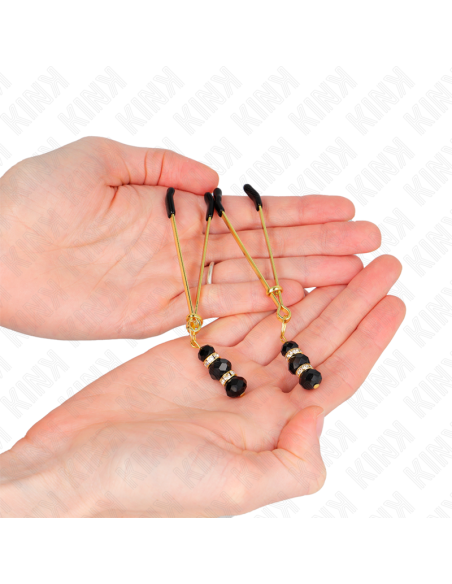 KINK - PINZAS PARA PEZONES DORADA FINA CON TRIPLE BOLA DE VIDRIO NEGRO 7 CM