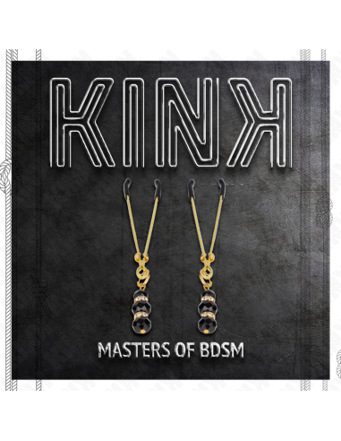 KINK - PINZAS PARA PEZONES DORADA FINA CON TRIPLE BOLA DE VIDRIO NEGRO 7 CM