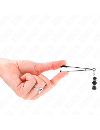 KINK - PINZAS PARA PEZONES PLATEADA FINA CON TRIPLE BOLA DE VIDRIO NEGRO 7 CM