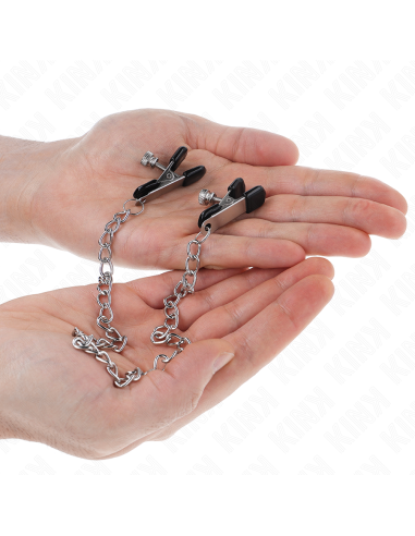 KINK - PINZAS PARA PEZONES PLANAS NEGRO CON CADENA PLATEADO 34 CM