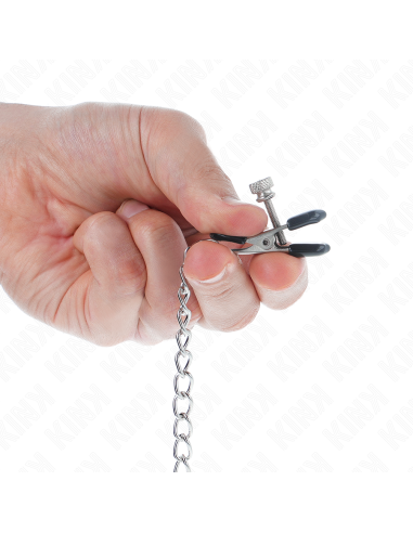 KINK - PINZAS PARA PEZONES PLANAS NEGRO CON CADENA PLATEADO 34 CM