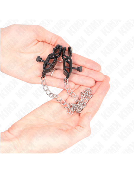 KINK - PINZAS PARA PEZONES PLANAS NEGRO CON CADENA PLATEADO 30 CM