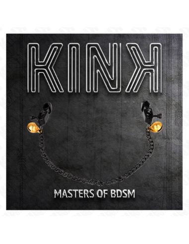 KINK - PINZAS PARA PEZONES PLANAS NEGRO CON CASCABEL Y CADENA PLATEADO 30 CM