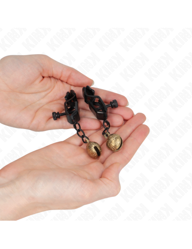 KINK - PINZAS PARA PEZONES PLANAS NEGRO CON CASCABEL 7 CM