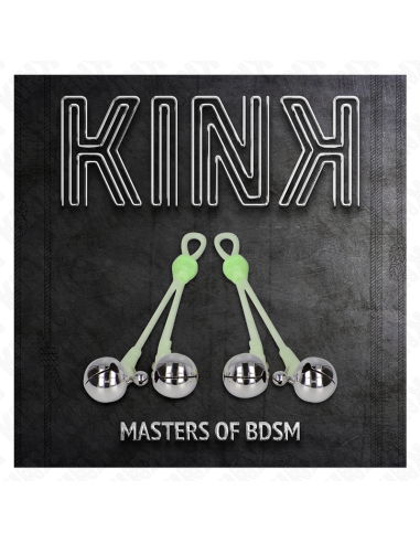 KINK - PINZAS PARA PEZONES LUMINOSAS FORMA CALABERA CON CASCABEL SONORO AJUSTABLE VERDE - PLATEADO