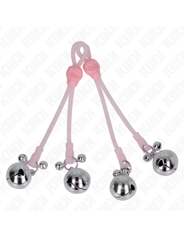 KINK - PINZAS PARA PEZONES LUMINOSAS FORMA CALABERA CON CASCABEL SONORO AJUSTABLE ROSA - PLATEADO