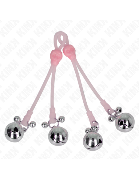 KINK - PINZAS PARA PEZONES LUMINOSAS FORMA CALABERA CON CASCABEL SONORO AJUSTABLE ROSA - PLATEADO