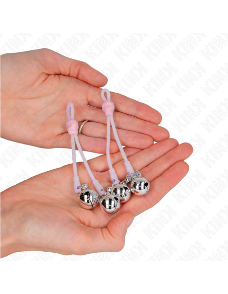KINK - PINZAS PARA PEZONES LUMINOSAS FORMA CALABERA CON CASCABEL SONORO AJUSTABLE ROSA - PLATEADO