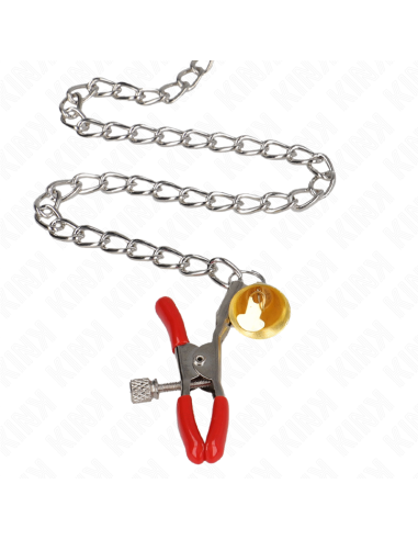 KINK - PINZAS PARA PEZONES Y CLÍTORIS ROJAS CON CASCABEL DORADO Y CADENA 30 CM