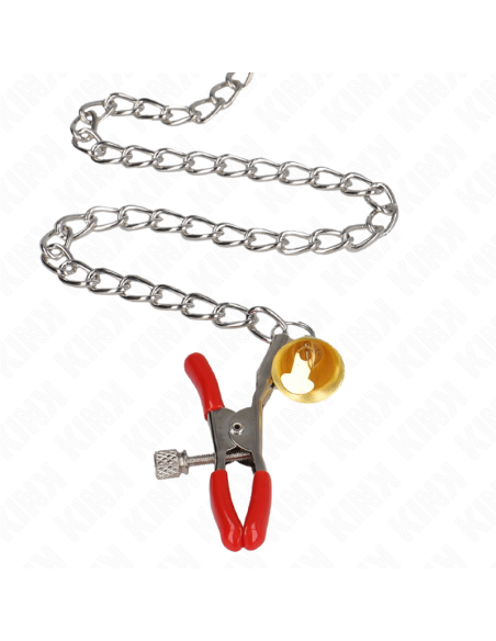 KINK - PINZAS PARA PEZONES Y CLÍTORIS ROJAS CON CASCABEL DORADO Y CADENA 30 CM