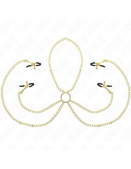 KINK - PINZAS PARA PEZONES Y CLÍTORIS 4 ENGANCHES AJUSTABLE DORADO