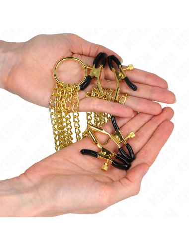 KINK - PINZAS PARA PEZONES Y CLÍTORIS 4 ENGANCHES AJUSTABLE DORADO