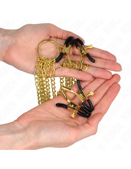 KINK - PINZAS PARA PEZONES Y CLÍTORIS 4 ENGANCHES AJUSTABLE DORADO