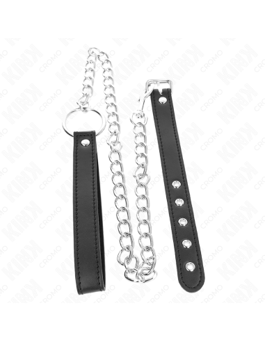 KINK - ANILLO PENE CUERO 21.5 X 2 CM CON CADENA METAL 60 CM Y CORREA DE CUERO