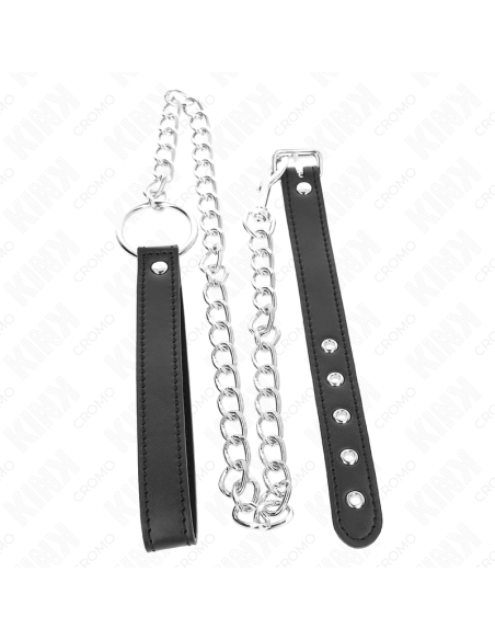 KINK - ANILLO PENE CUERO 21.5 X 2 CM CON CADENA METAL 60 CM Y CORREA DE CUERO