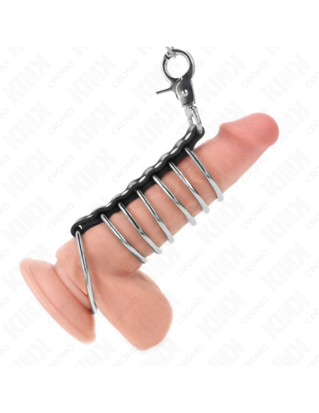 KINK - 7 ANILLOS PENE METAL 3.8 CM A 5 CM CONECTADOS CON POLIPIEL Y CADENA METAL 100 CM
