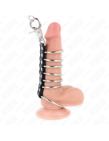 KINK - 7 ANILLOS PENE METAL 3.8 CM A 5 CM CONECTADOS CON POLIPIEL Y CADENA METAL 100 CM