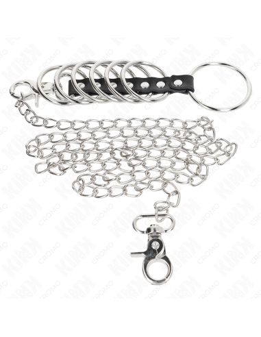 KINK - 7 ANILLOS PENE METAL 3.8 CM A 5 CM CONECTADOS CON POLIPIEL Y CADENA METAL 100 CM