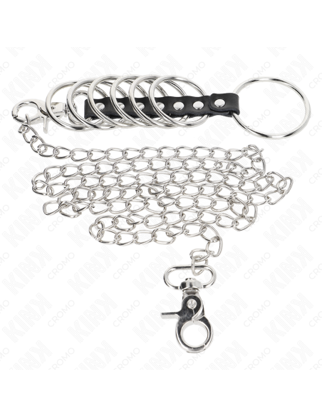 KINK - 7 ANILLOS PENE METAL 3.8 CM A 5 CM CONECTADOS CON POLIPIEL Y CADENA METAL 100 CM