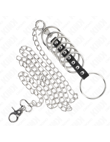 KINK - 7 ANILLOS PENE METAL 3.8 CM A 5 CM CONECTADOS CON POLIPIEL Y CADENA METAL 100 CM